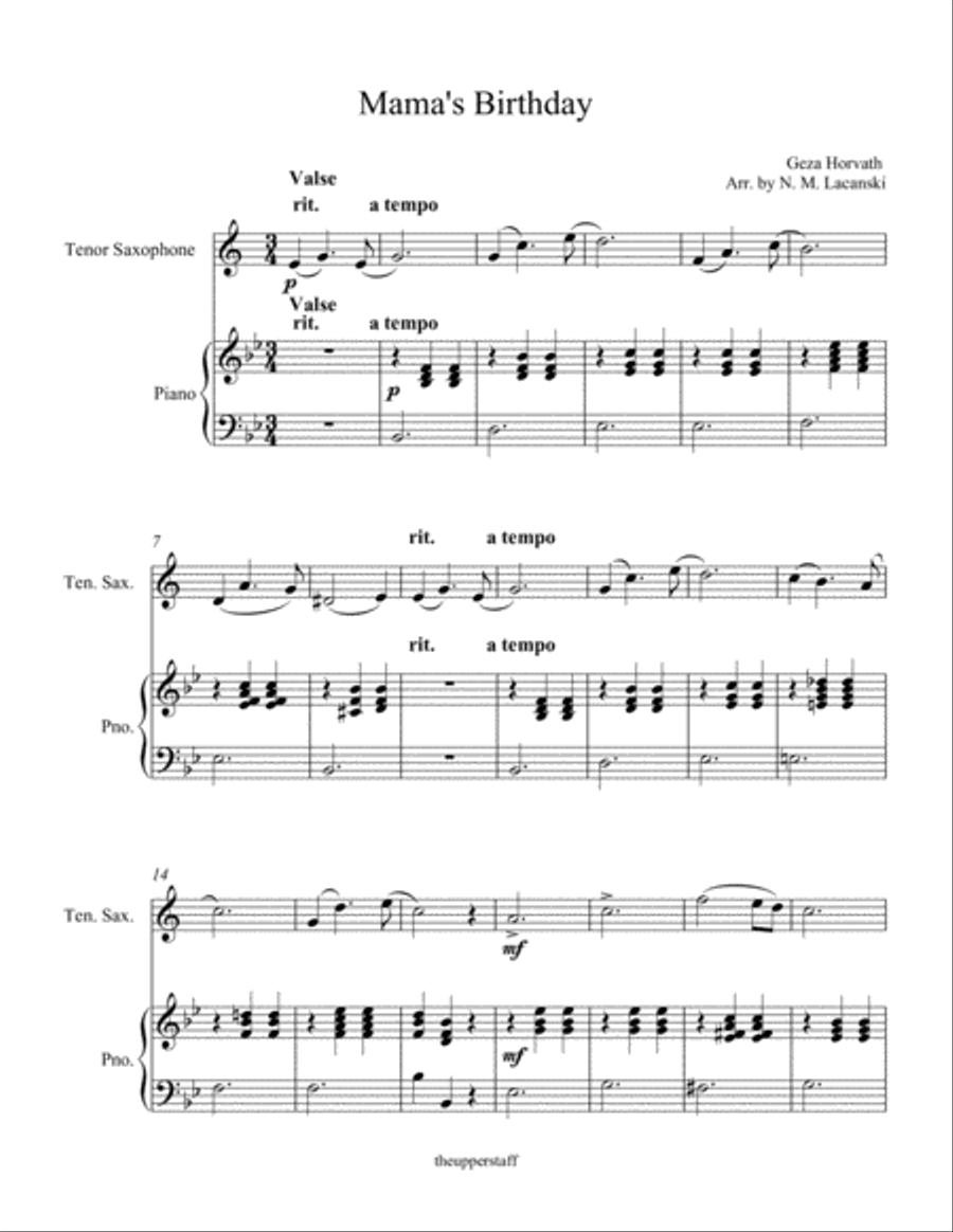 Mama's Birthday Tenor Saxophone scores gallery preview page 1