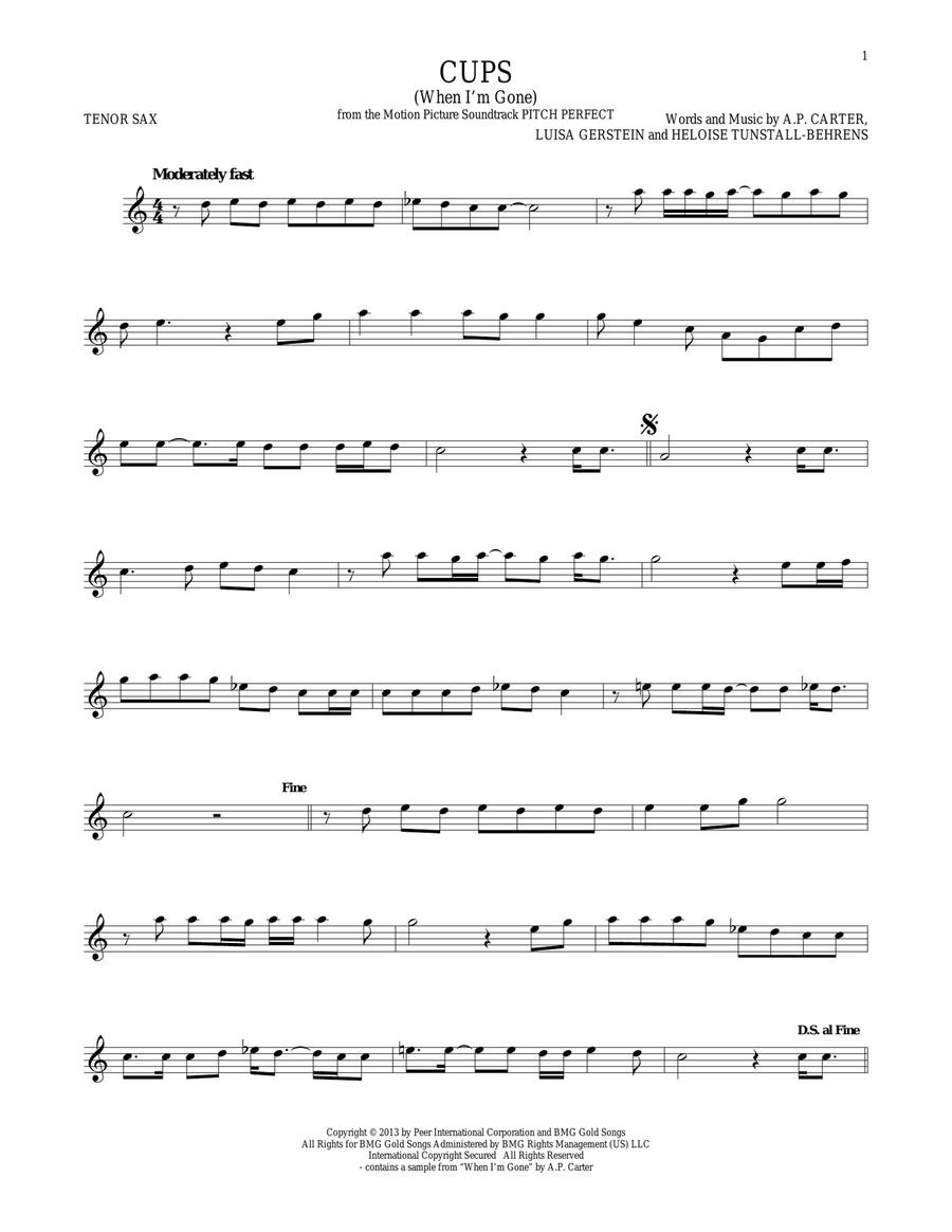 Cups (When I'm Gone) Tenor Saxophone scores gallery preview page 1
