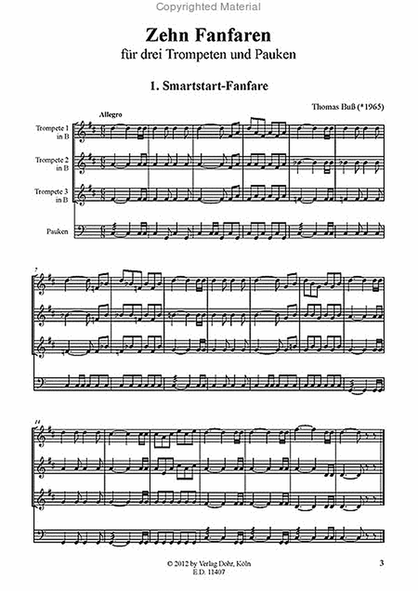 Zehn Fanfaren für drei Trompeten und Pauken (2011)