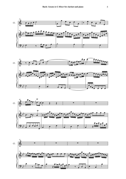 J. S. Bach: Sonata in g minor, BWV 1020 arranged for Bb clarinet and piano (or harp)