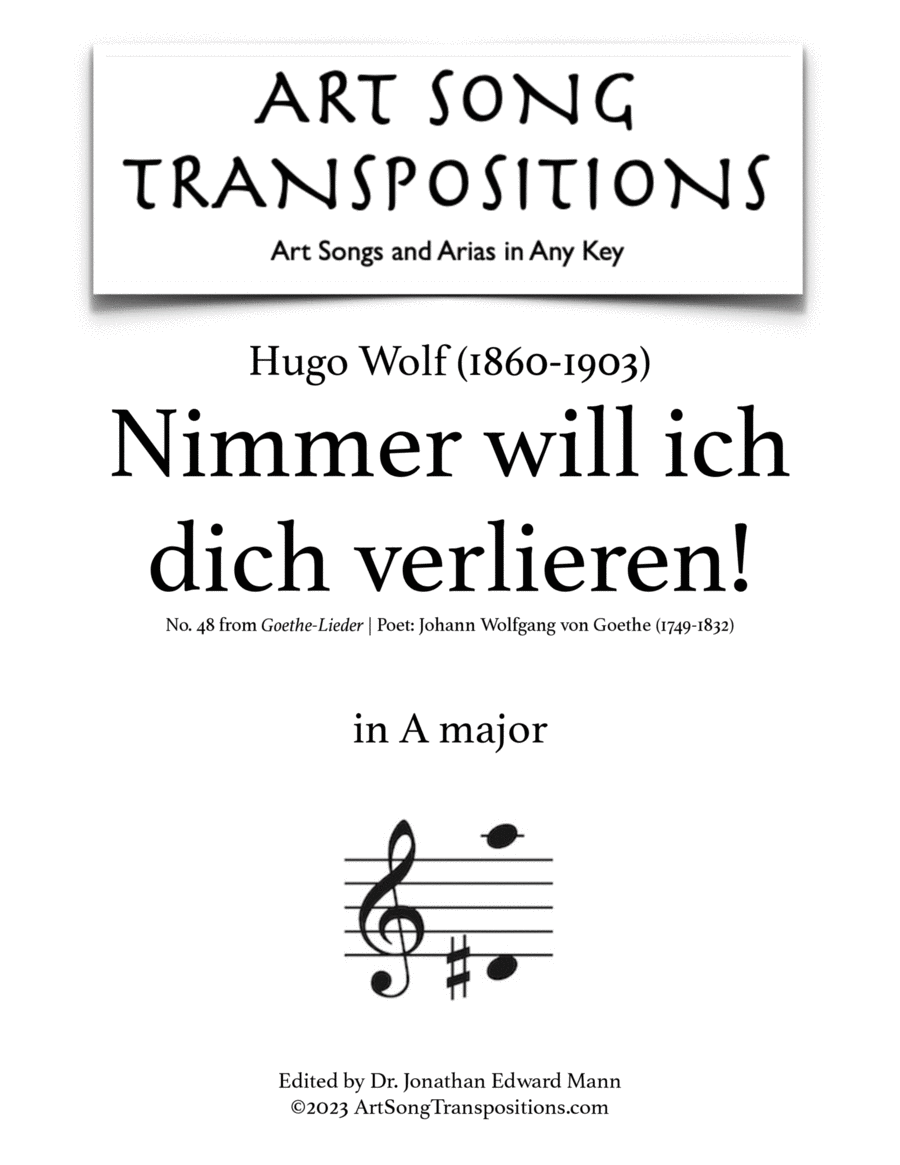 WOLF: Nimmer will ich dich verlieren (transposed to A major) Voice scores gallery preview page 1