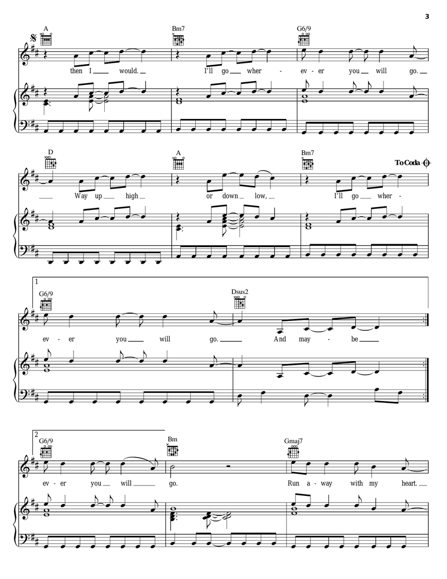 Wherever You Will Go Wherever You Will Go Piano, Vocal, Guitar scores gallery preview page 3