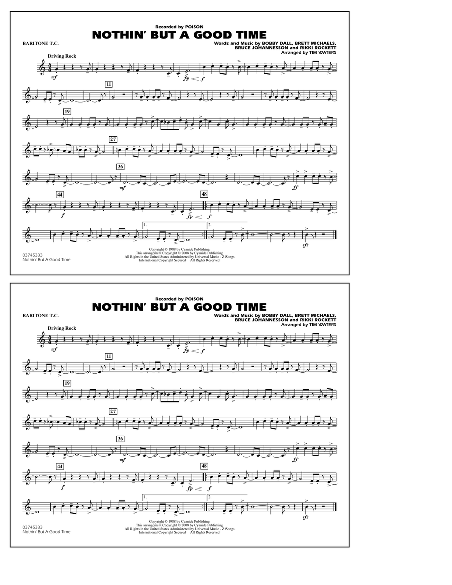 Nothin' But A Good Time - Baritone T.C. Marching Band scores gallery preview page 1