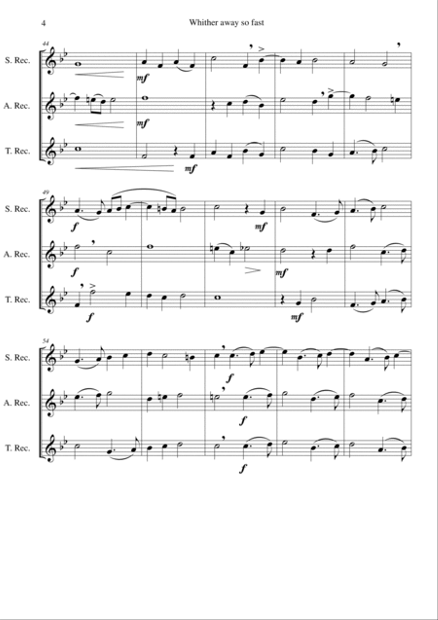 Whither away so fast for recorder trio (soprano, alto and tenor recorder) Soprano Recorder scores gallery preview page 4