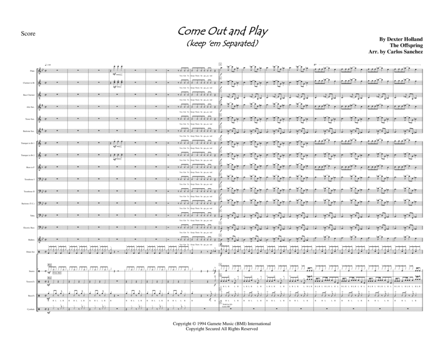 Come Out And Play (keep 'em Separated) Marching Band scores gallery preview page 1