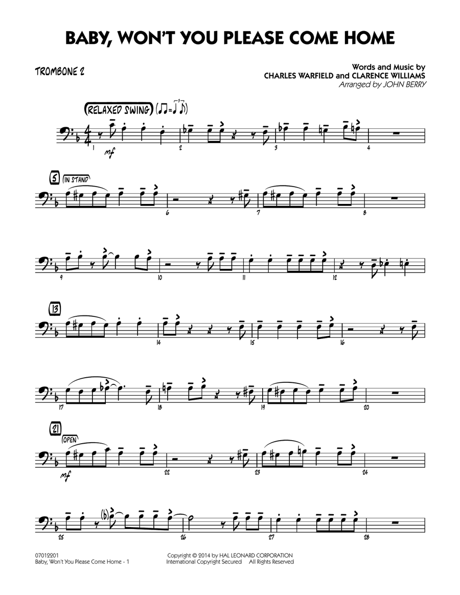 Baby, Won't You Please Come Home - Trombone 2 Jazz Ensemble scores gallery preview page 1