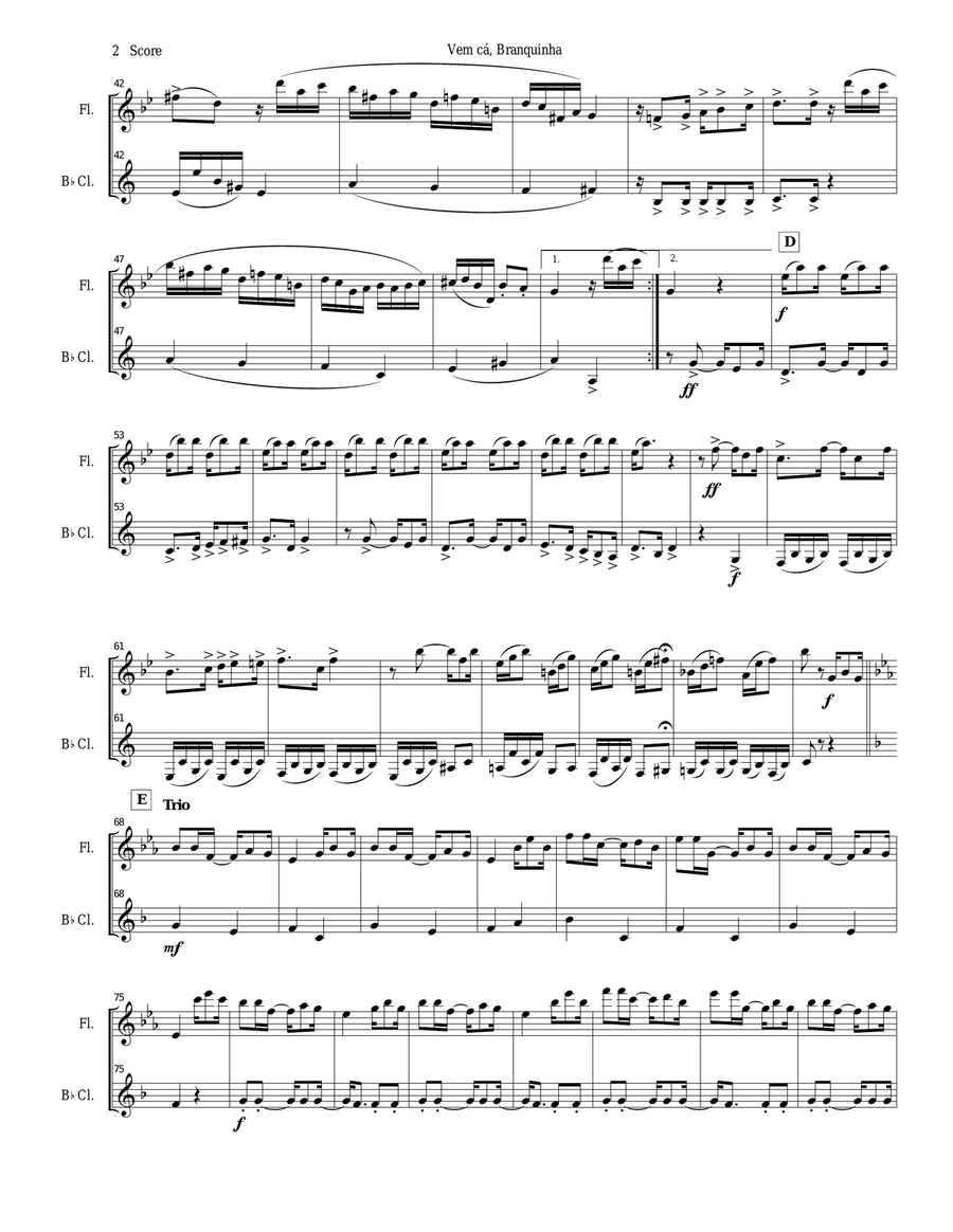 Tango by Nazareth for flute and clarinet duet Woodwind Duet scores gallery preview page 2