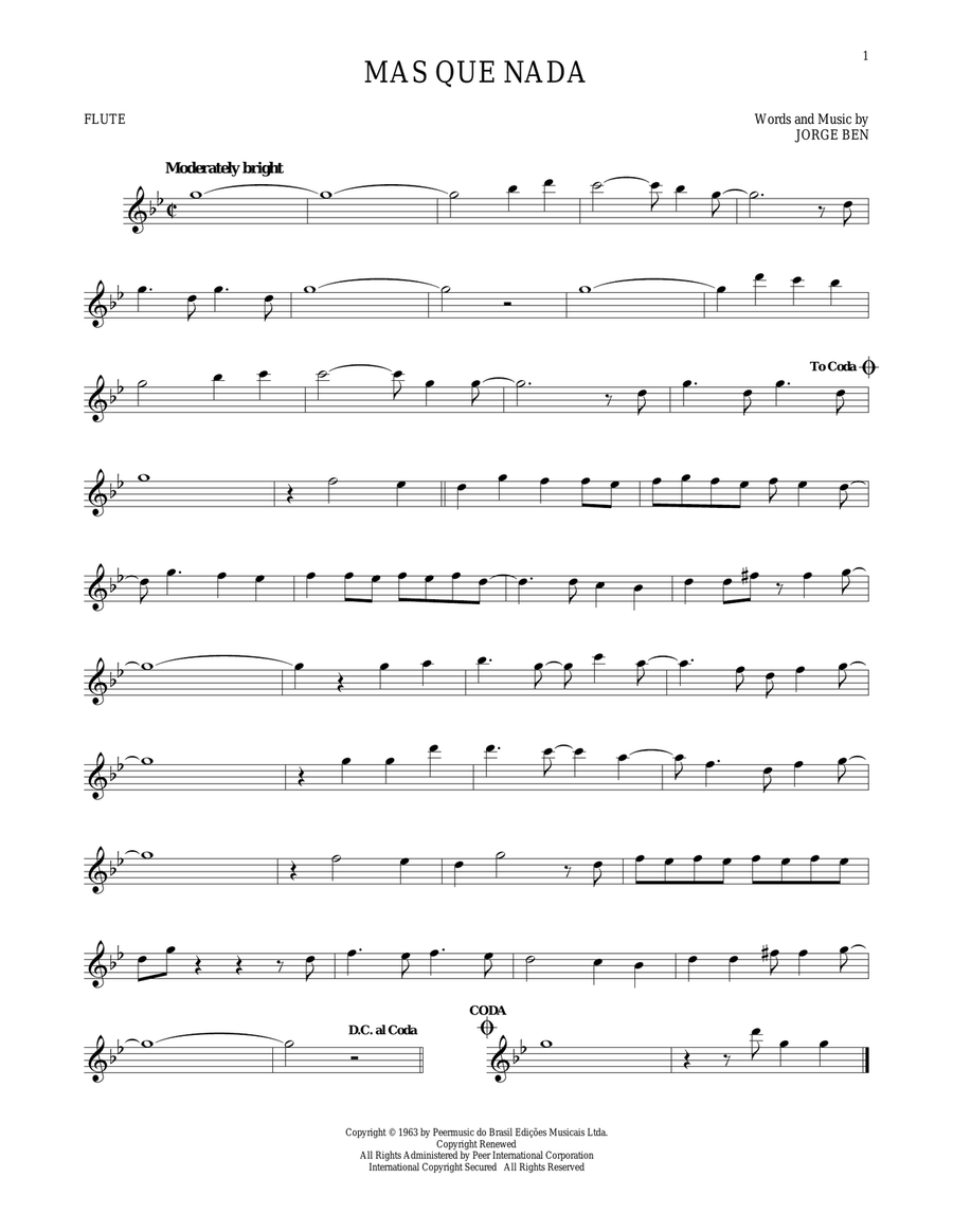 Mas Que Nada Flute Solo scores gallery preview page 1