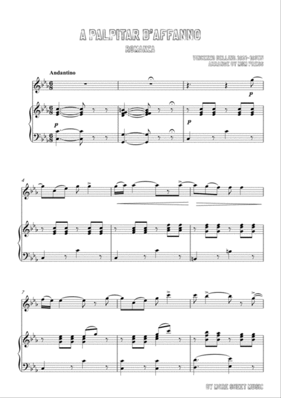 Bellini-A palpitar d'affanno,for Violin and Piano Voice scores gallery preview page 3