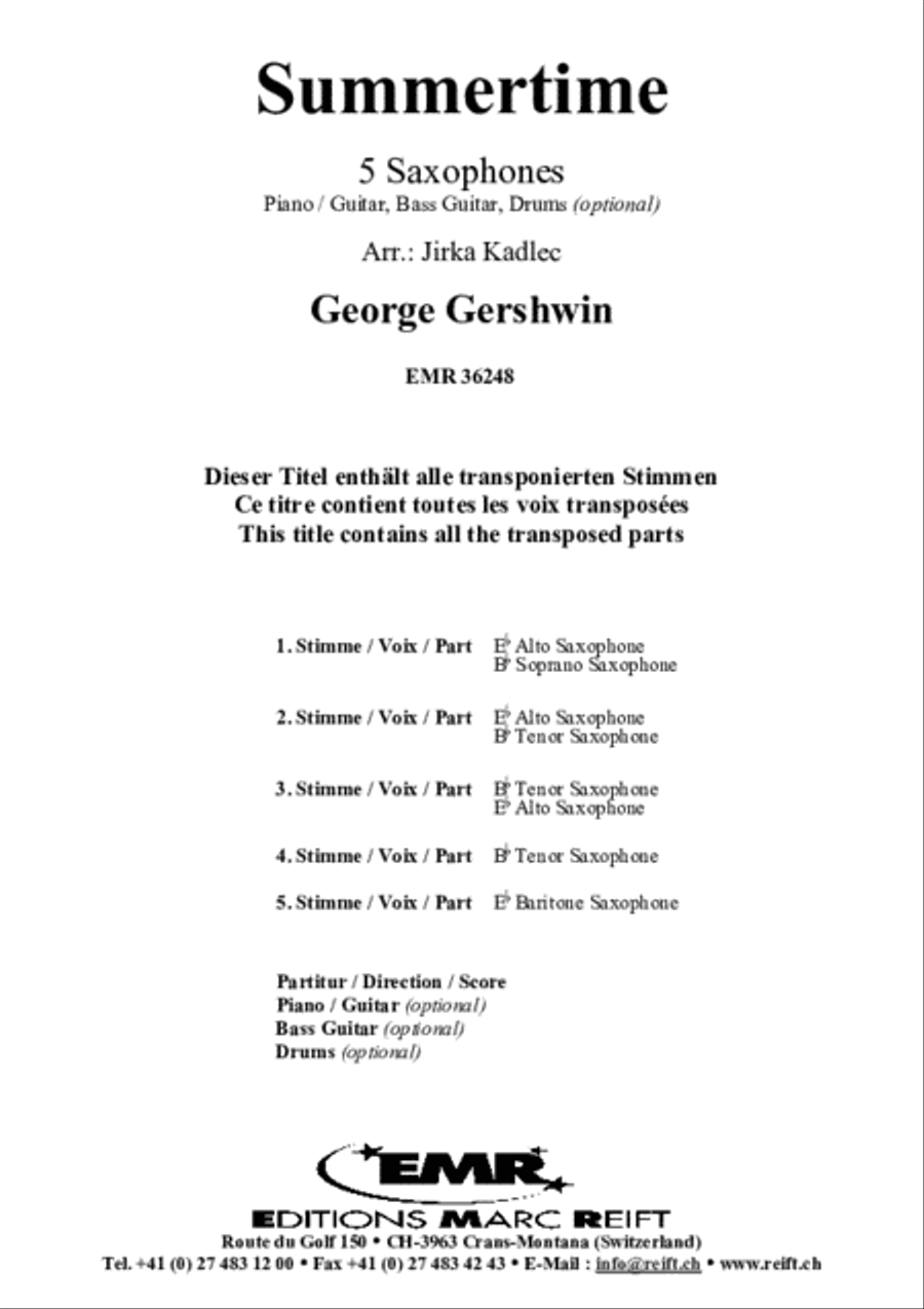 Summertime Summertime Saxophone Quintet scores gallery preview page 2