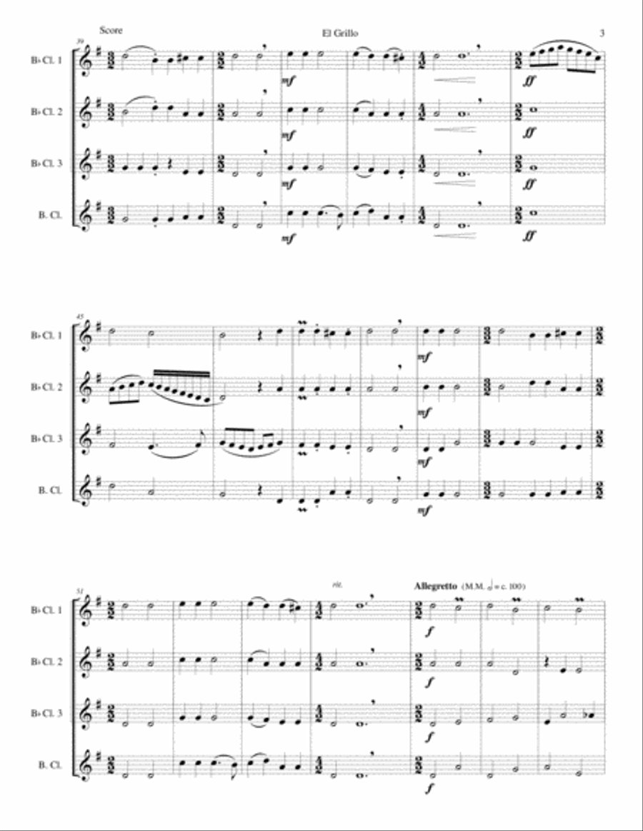 El Grillo (The cricket) - with decorations - for clarinet quartet Clarinet Quartet scores gallery preview page 3