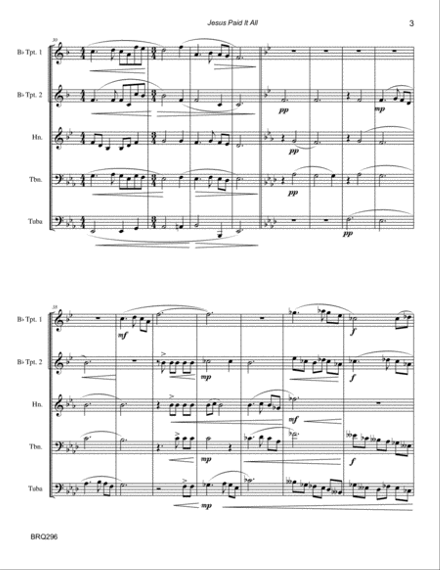 JESUS PAID IT ALL - BRASS QUINTET (unaccompanied) Brass Quintet scores gallery preview page 3