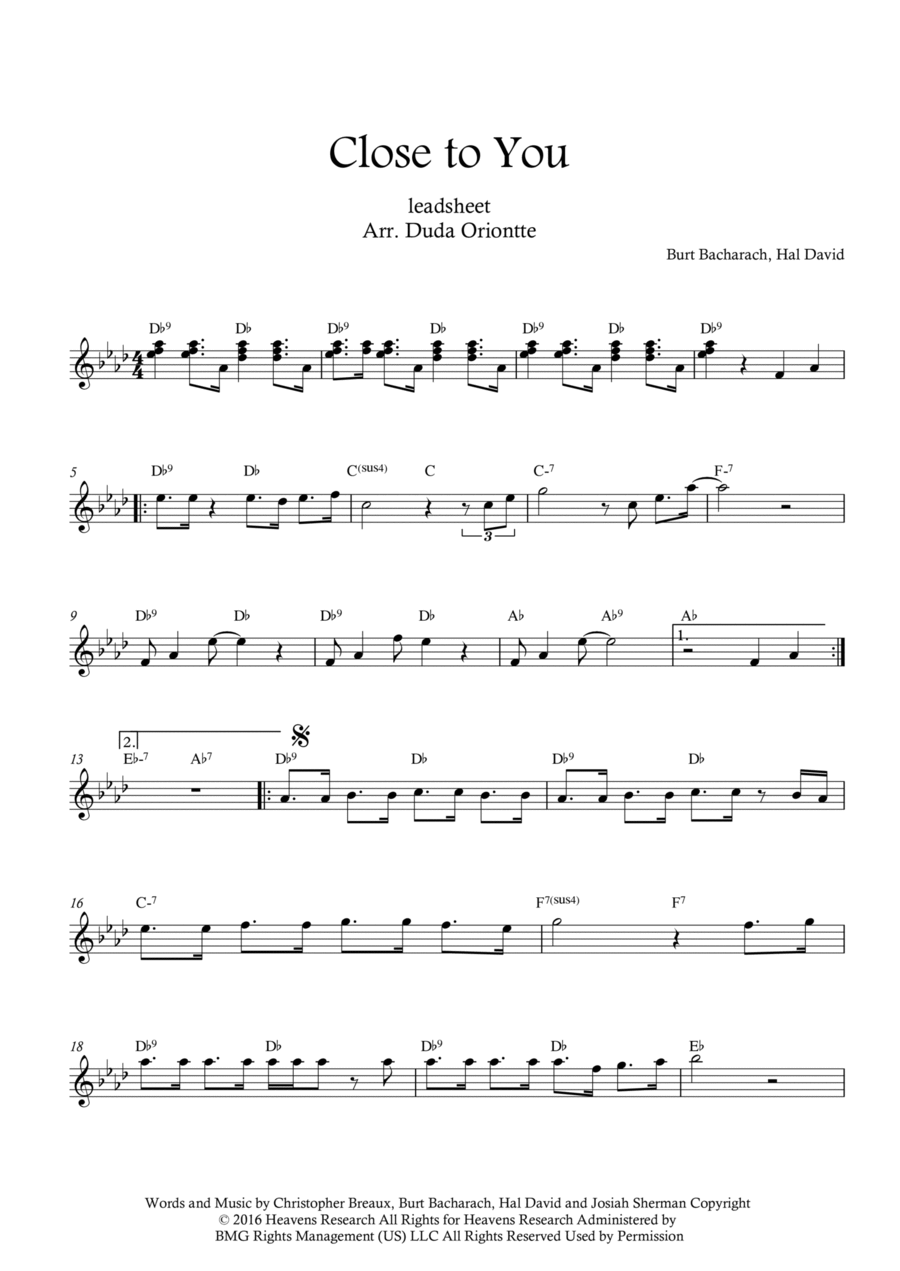 Close To You Easy Piano scores gallery preview page 1