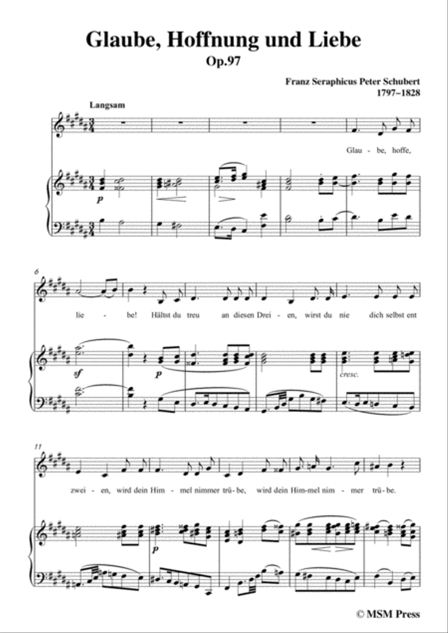 Schubert-Glaube,Hoffnung und Liebe,Op.97,in B Major,for Voice&Piano Voice scores gallery preview page 3