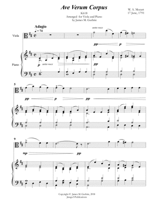 Mozart: Ave Verum Corpus for Viola & Piano