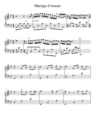Mariage D'Amour - Intermediate Piano Sheet Music (as made popular by Richard Clayderman)