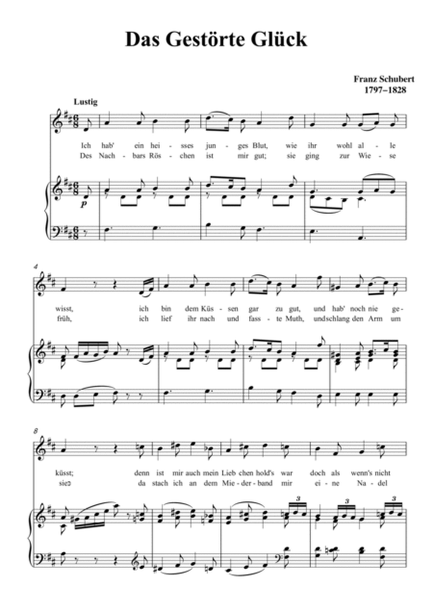 Schubert-Das Gestörte Glück in D for Vocal and Piano