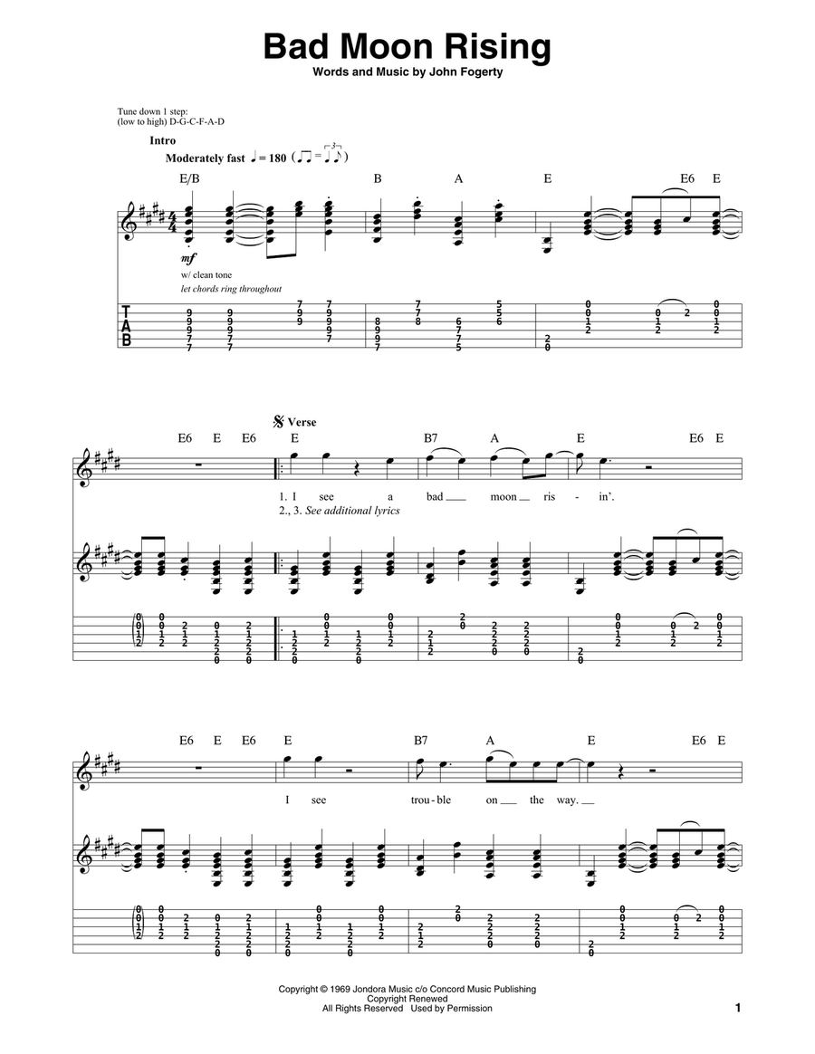 Bad Moon Rising Acoustic Guitar scores gallery preview page 1