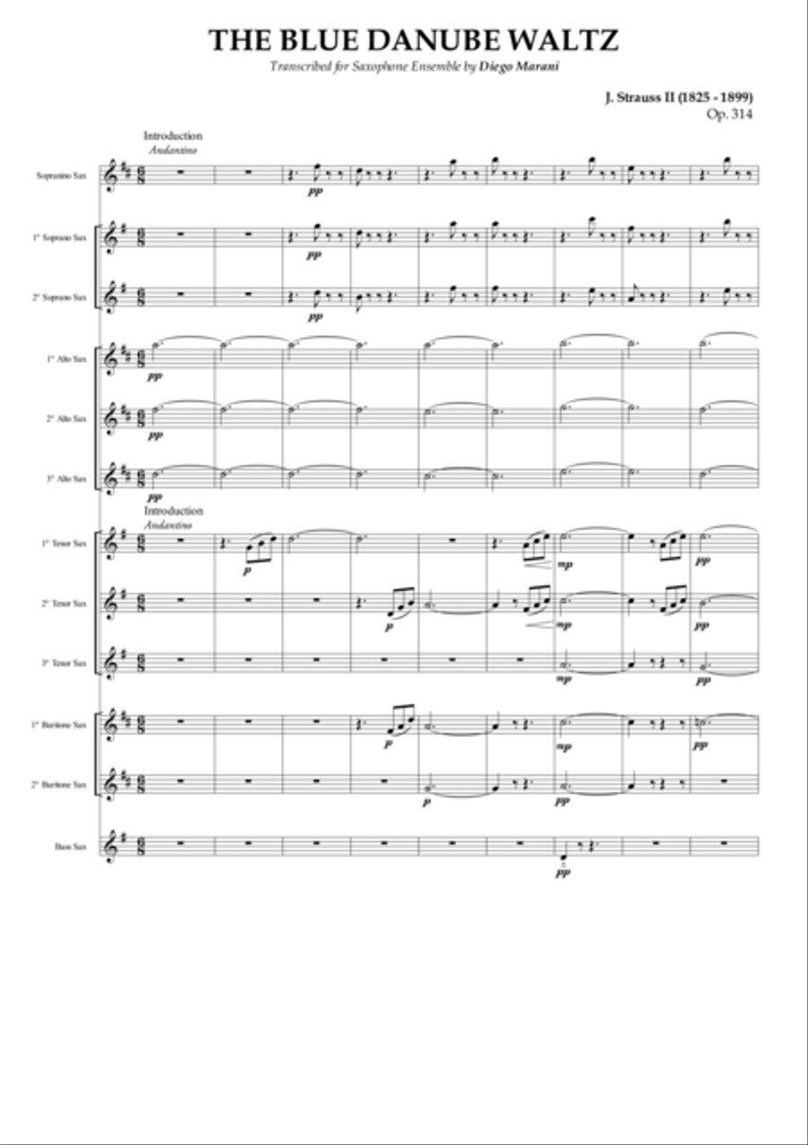 The Blue Danube Waltz for Saxophone Ensemble Woodwind Ensemble scores gallery preview page 1