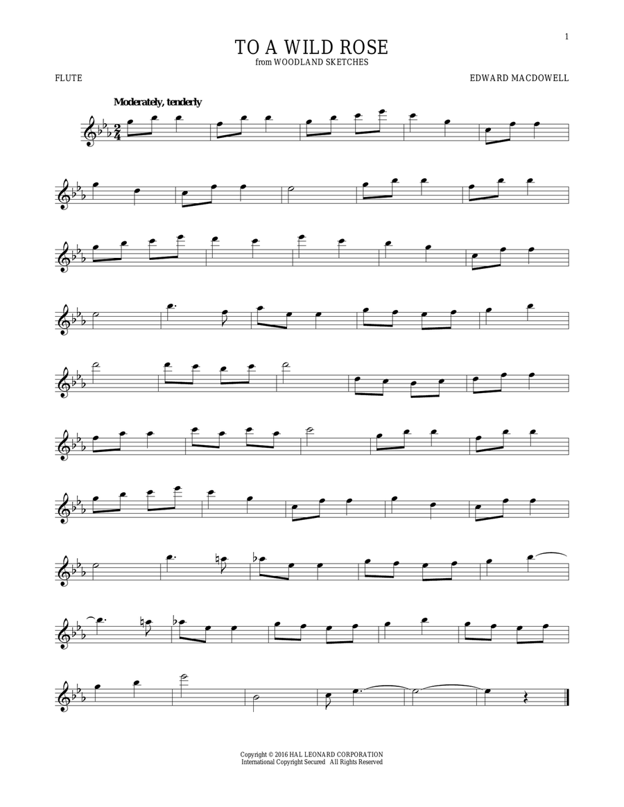 To A Wild Rose, Op. 51, No. 1 Flute Solo scores gallery preview page 1