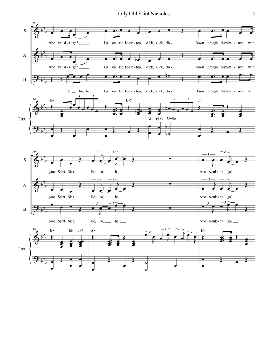 Jolly Old Saint Nicholas with Up On The Housetop (for SAB) 3-Part scores gallery preview page 6