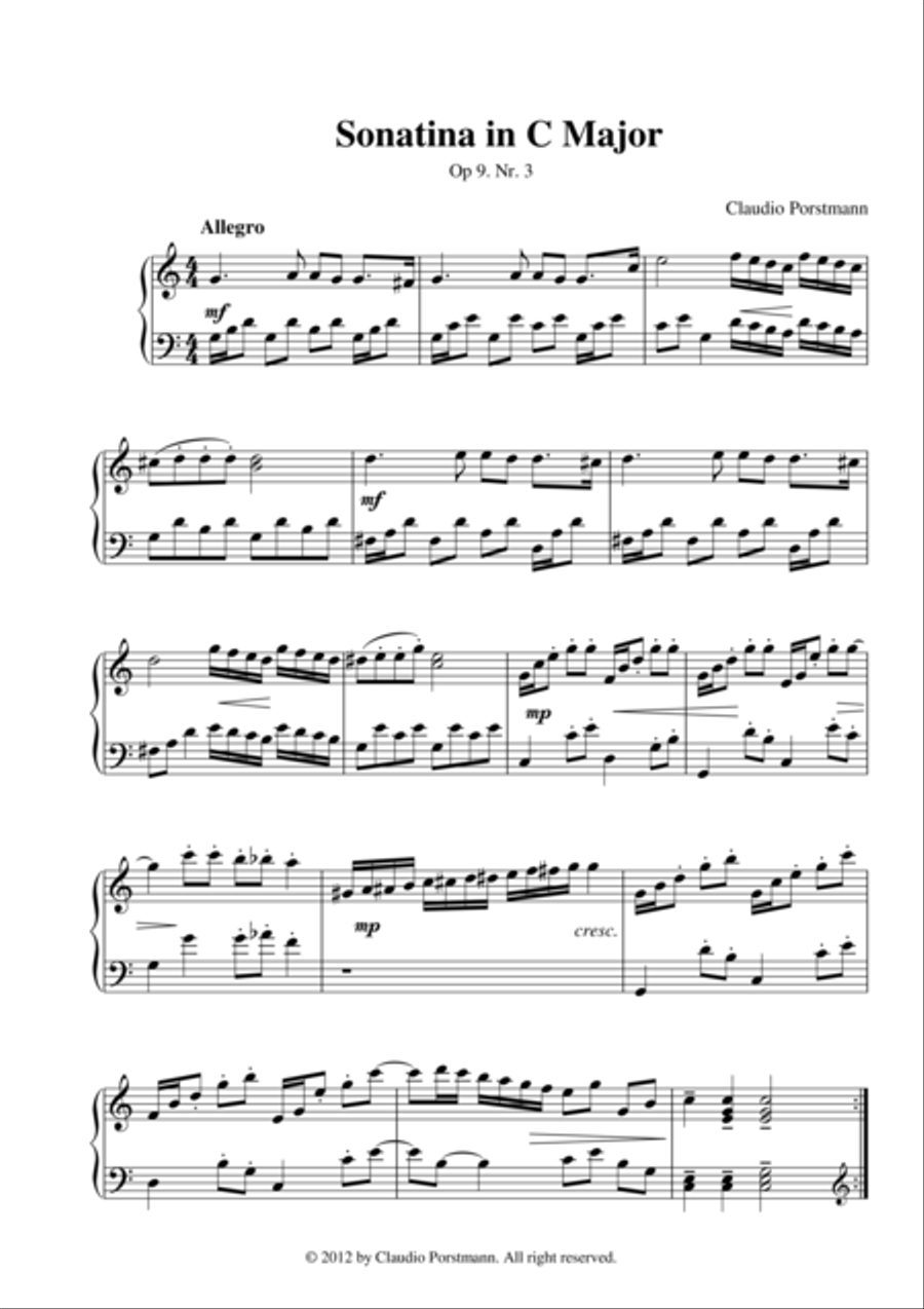 Sonatina in C Major, Op.9 Nr.3 Piano Solo scores gallery preview page 1