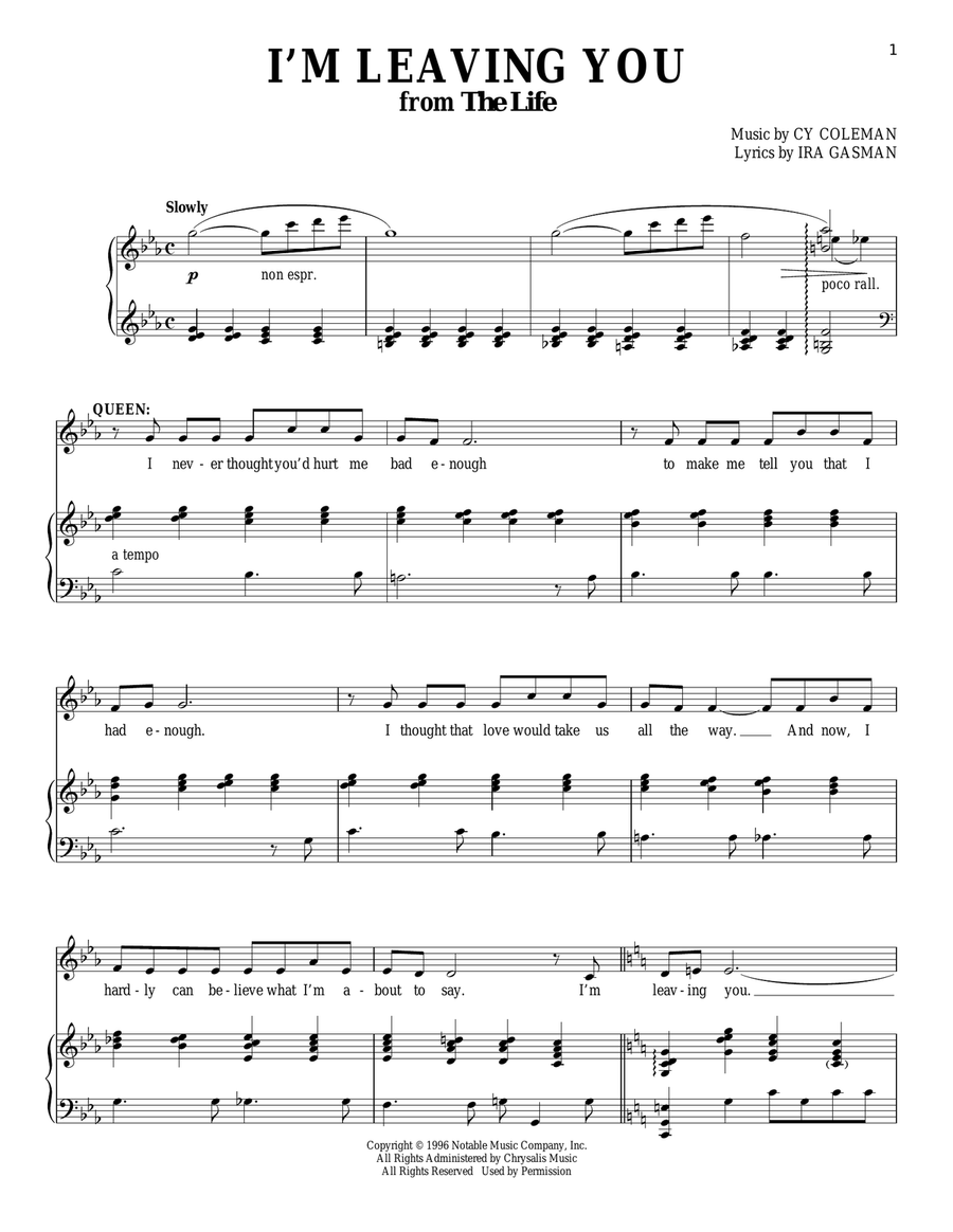 I'm Leaving You Piano, Vocal scores gallery preview page 1