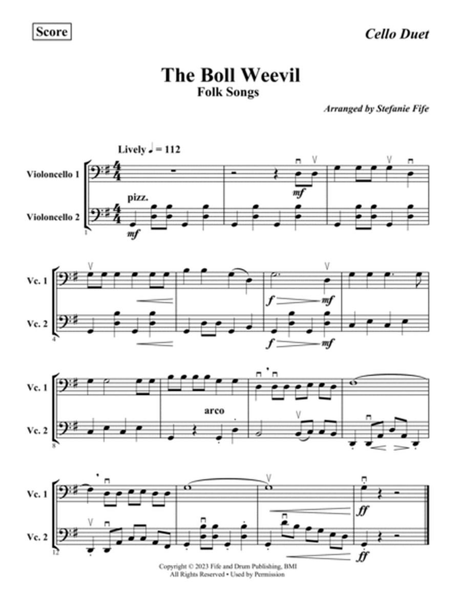 The Boll Weevil; Crawdad Song; Red River Valley for Cello Duet image number null