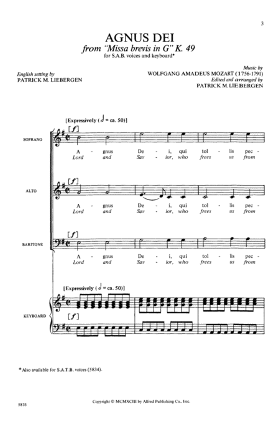 Book cover for Agnus Dei (from Missa Brevis in G)