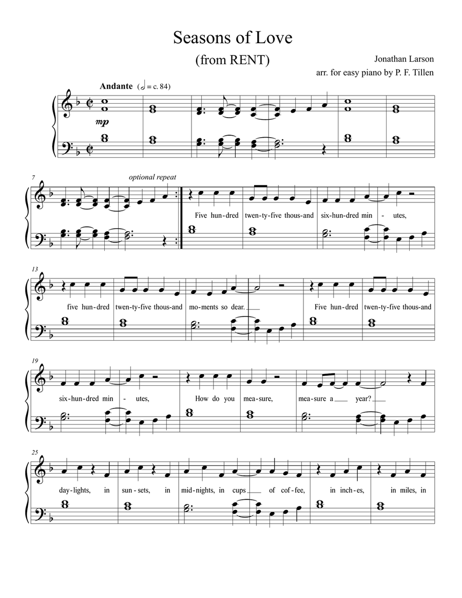 Seasons Of Love Easy Piano scores gallery preview page 1