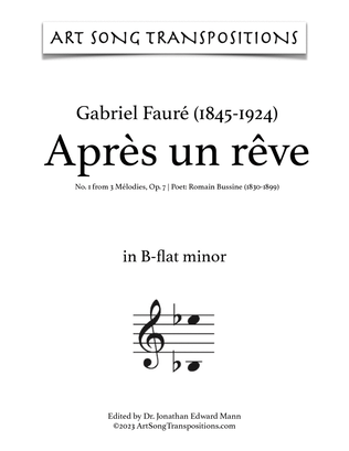 Book cover for FAURÉ: Après un rêve, Op. 7 no. 1 (transposed to B-flat minor)