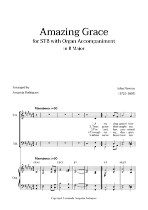 Amazing Grace in B Major - Soprano, Tenor and Bass with Organ Accompaniment and Chords