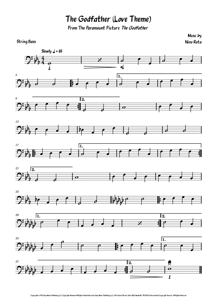 The Godfather (love Theme) Double Bass scores gallery preview page 1