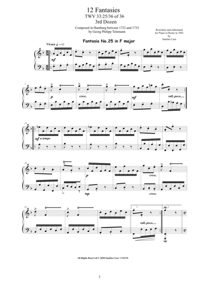 Telemann - 12 Fantasies for Piano TWV 33-25-36 of 36, 3rd Dozen