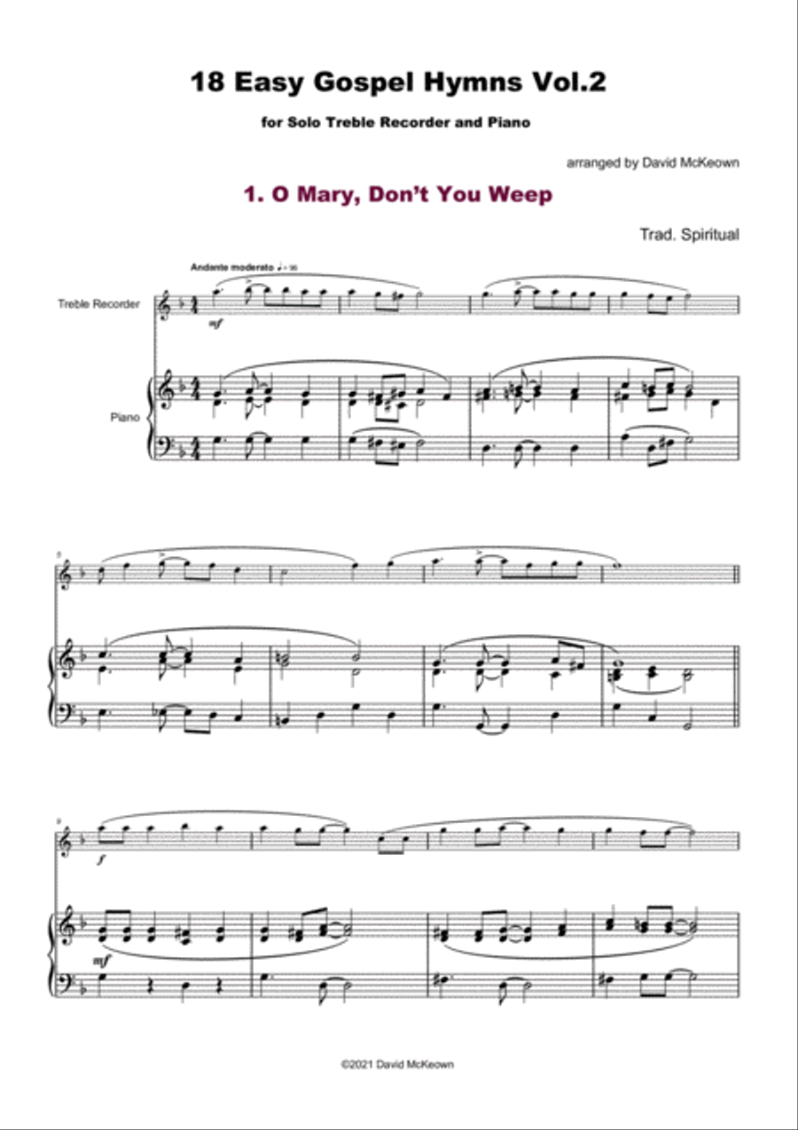 18 Gospel Hymns Vol.2 for Solo Treble Recorder and Piano Alto Recorder scores gallery preview page 2