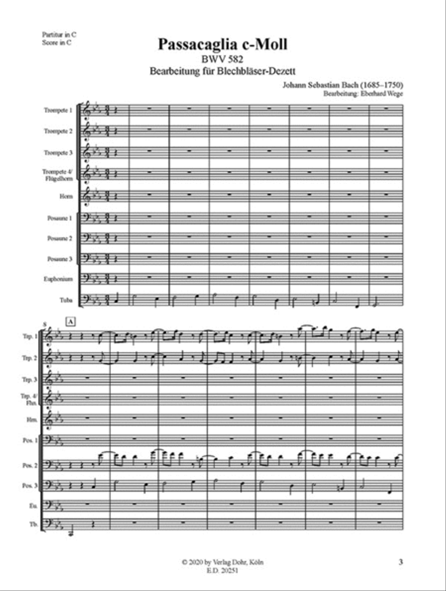 Passacaglia c-Moll BWV 582 (für Blechbläser-Dezett) Euphonium scores gallery preview page 2