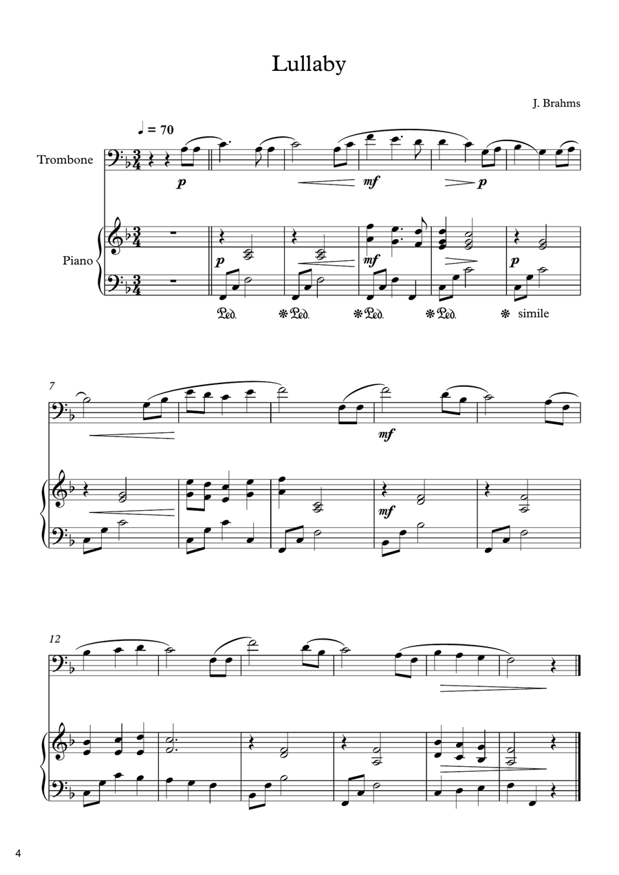 70 Easy Classical Pieces For Trombone & Piano Piano Accompaniment scores gallery preview page 6