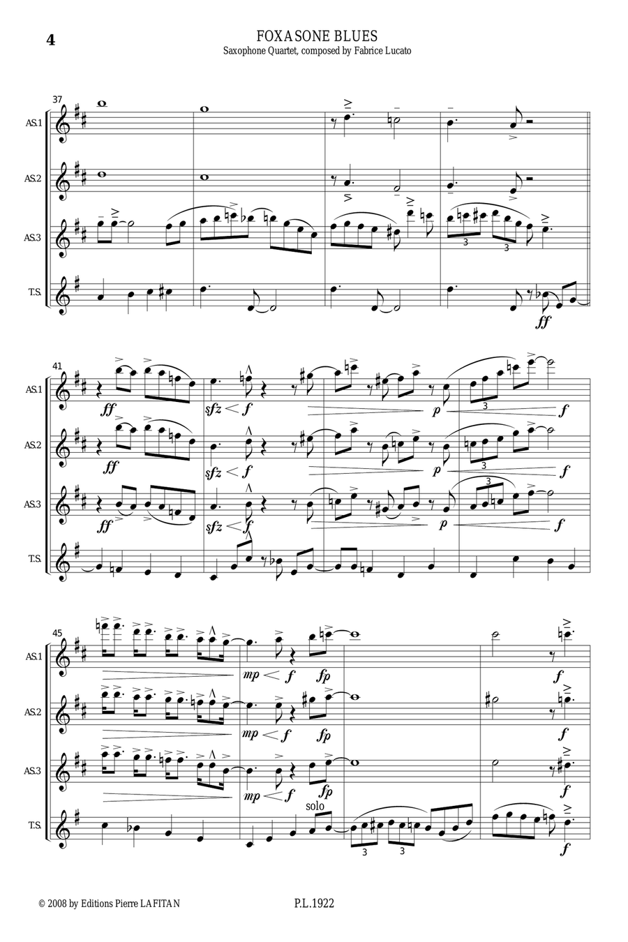 FOXASONE BLUES Saxophone Quartet scores gallery preview page 5