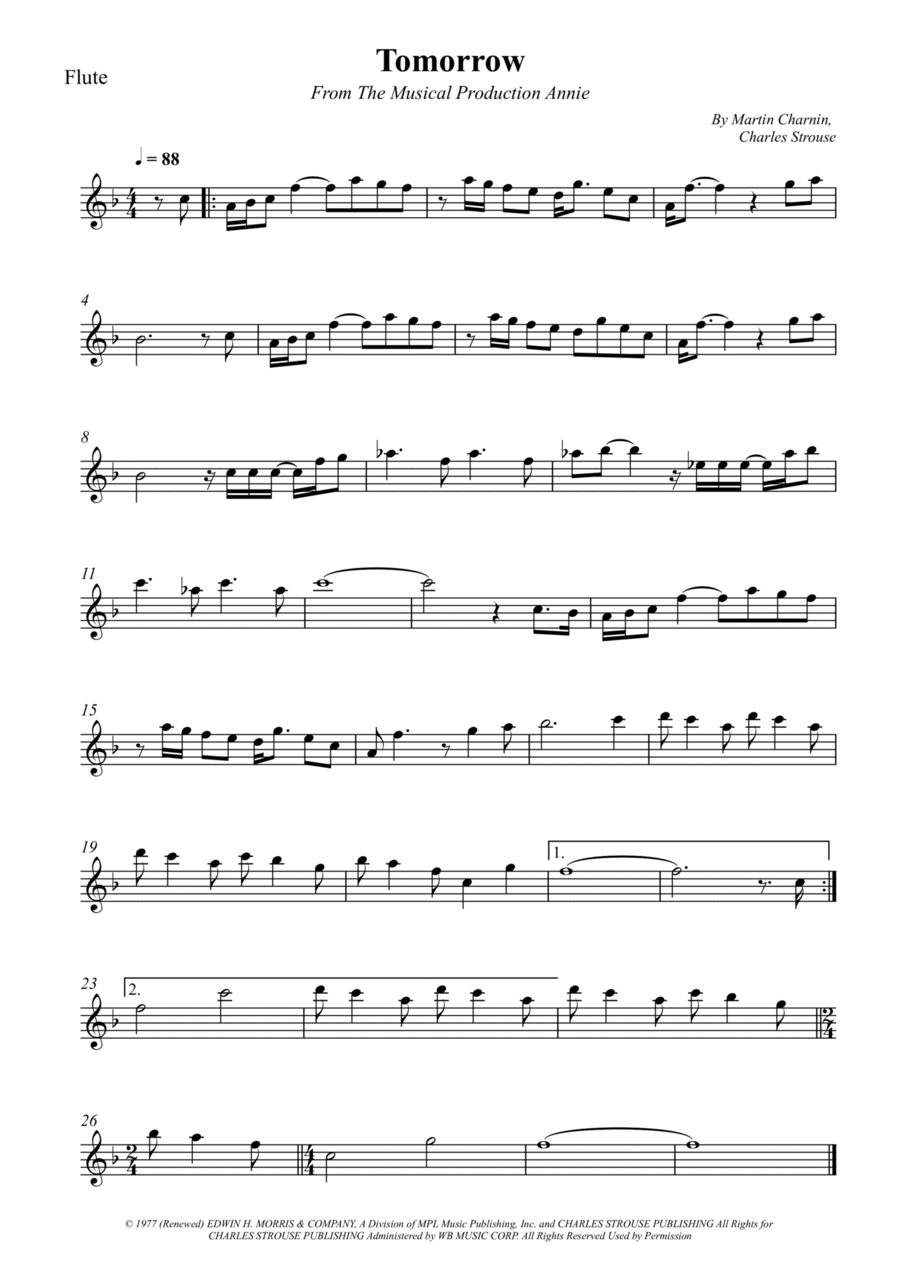 Tomorrow Flute Solo scores gallery preview page 1