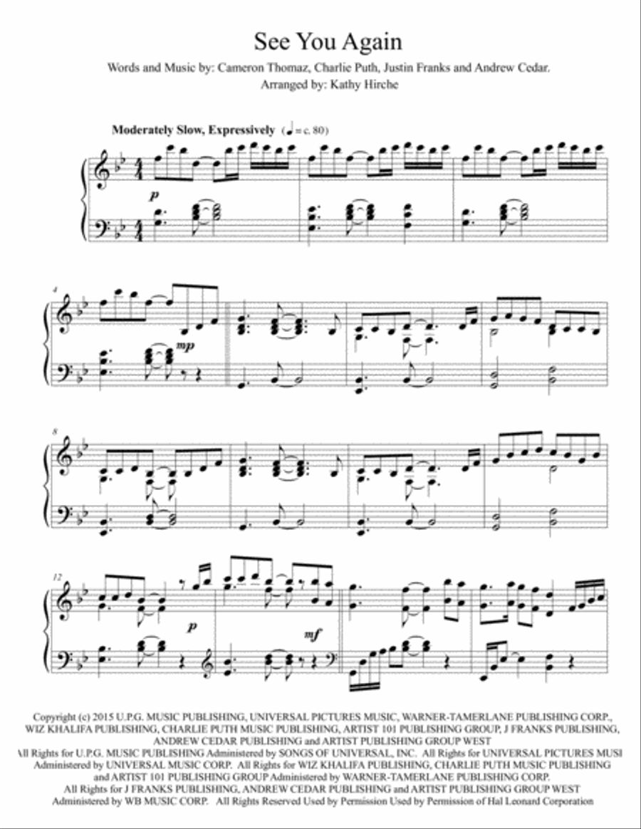 See You Again from FURIOUS 7 Piano Solo scores gallery preview page 2