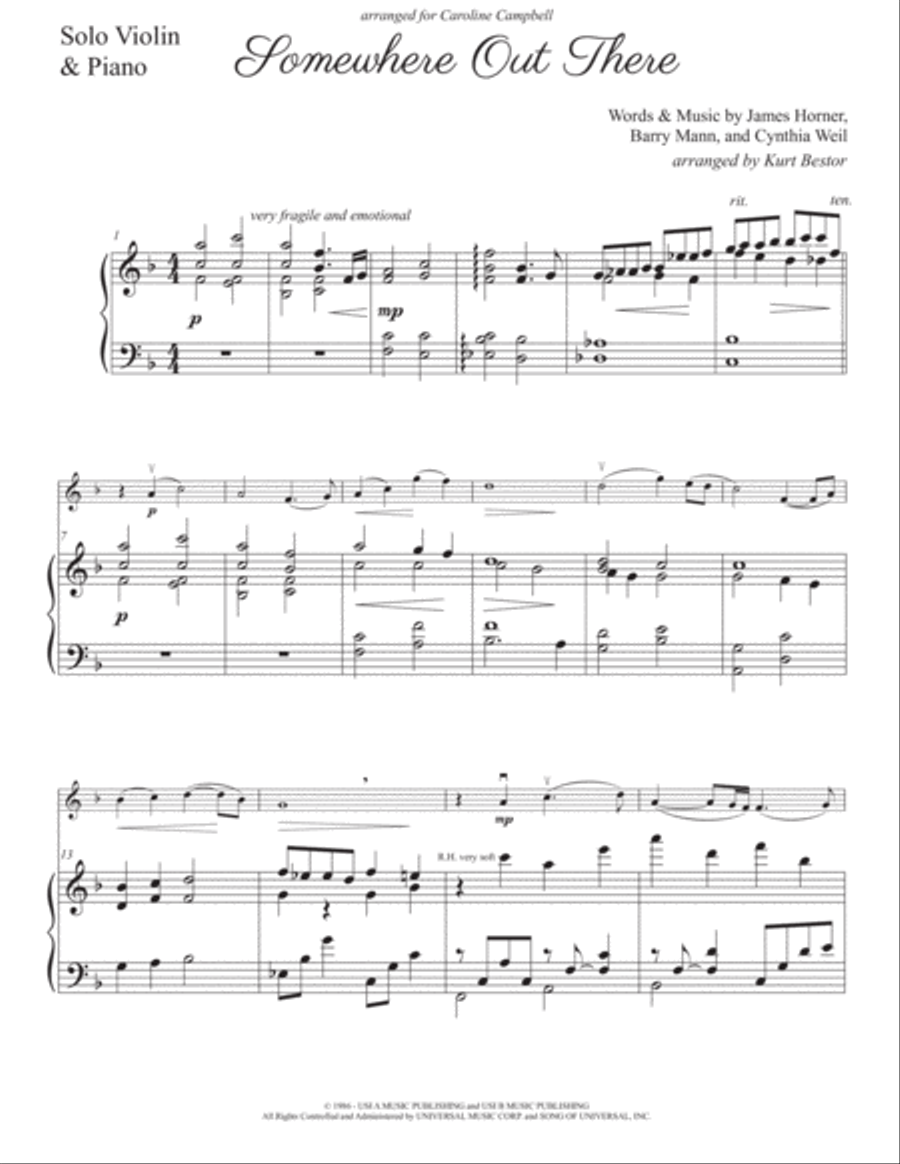Somewhere Out There Violin Solo scores gallery preview page 2