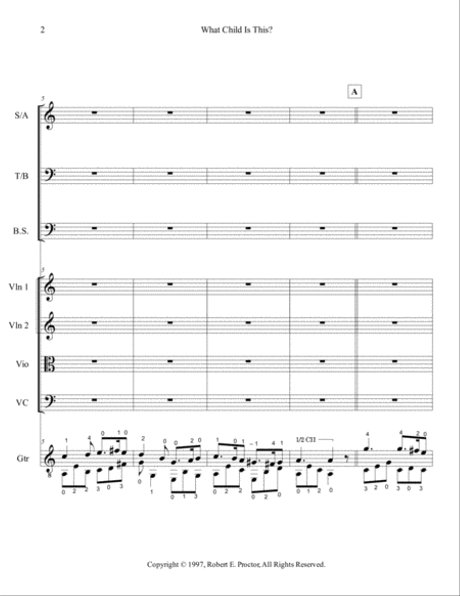 What Child is This for Bass Soloist, Choir, Strings, Classical Guitar 4-Part scores gallery preview page 3