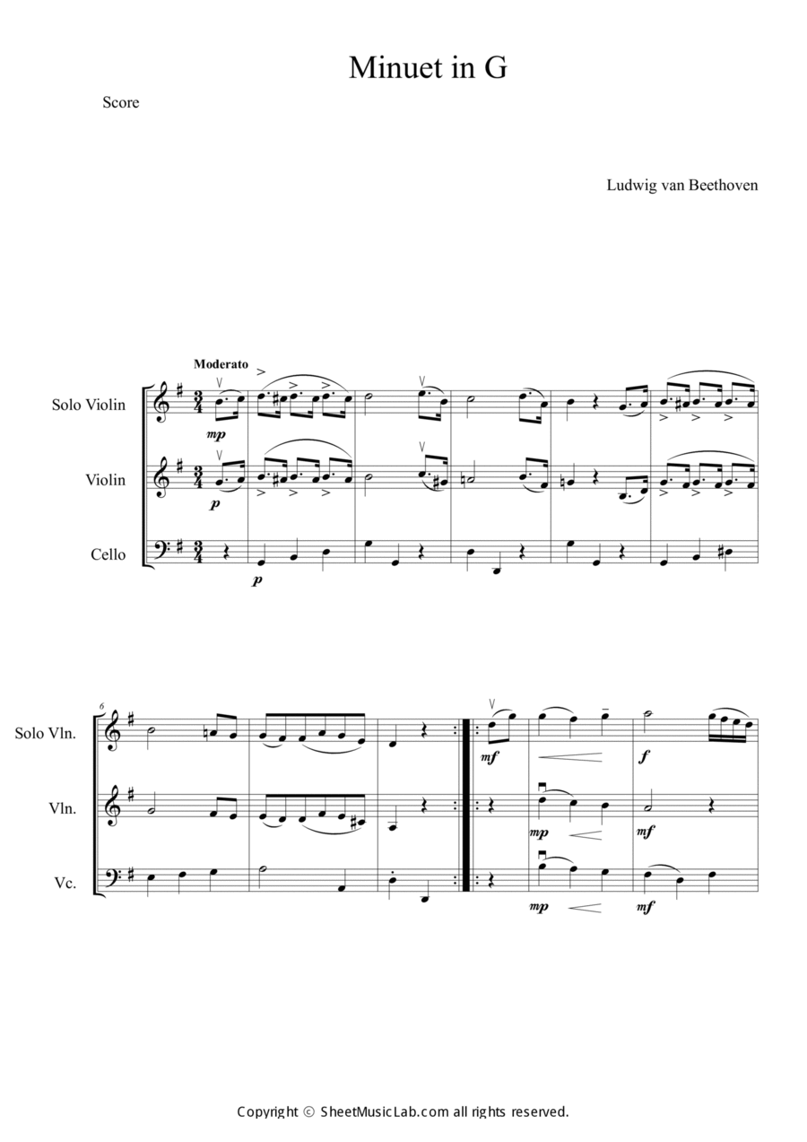 Minuet in G major String Trio scores gallery preview page 1