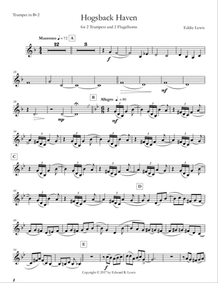 Hogsback Haven for Trumpet Quartet by Eddie Lewis Brass Ensemble scores gallery preview page 6