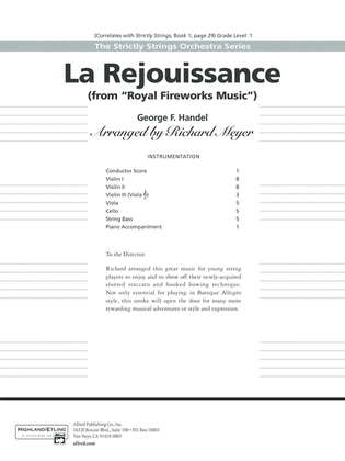 Book cover for La Rejouissance from the "Royal Fireworks Music": Score