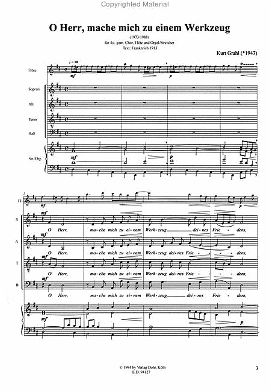 O Herr, mache mich zu einem Werkzeug deines Friedens für vierstimmigen gemischten Chor, Flöte und Streicher (od. Klavier/Orgel (1973/1988) 4-Part scores gallery preview page 2