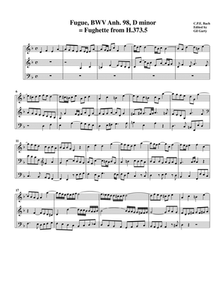 Fugue, BWV Anh. 98, D minor = Fughette from H.373.5