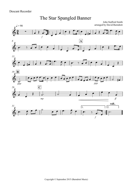 The Star Spangled Banner for Recorder Quartet image number null