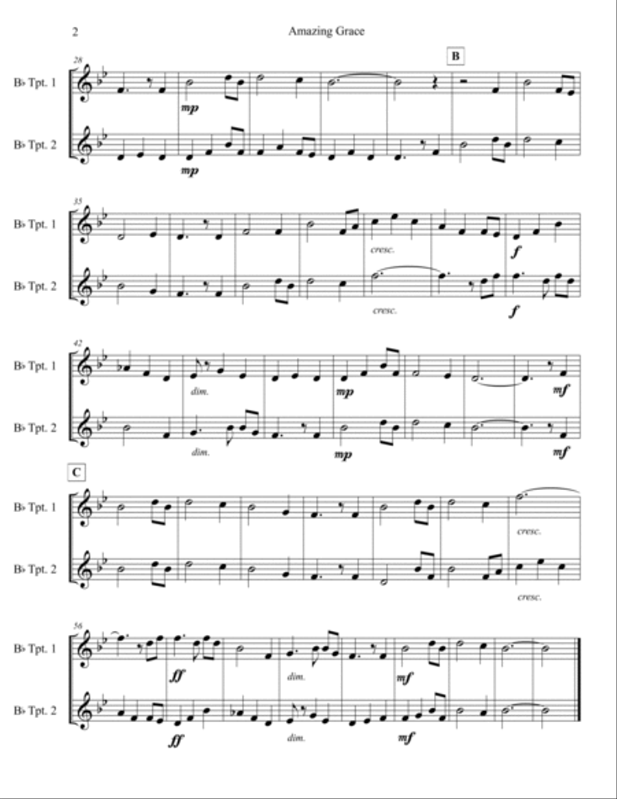 Amazing Grace (Trumpet Duet) Trumpet Duet scores gallery preview page 3