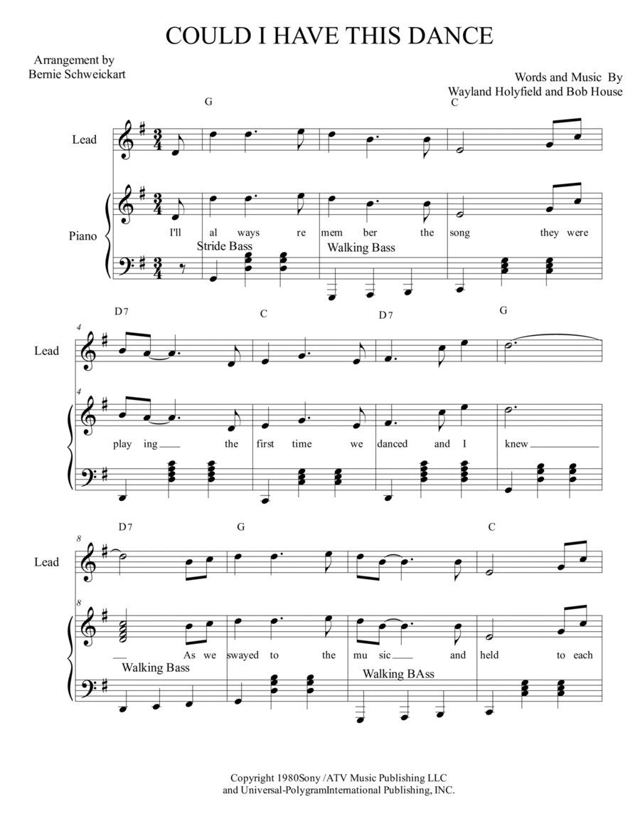 Could I Have This Dance Piano, Vocal, Guitar scores gallery preview page 1